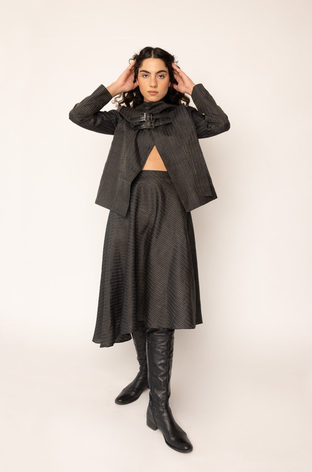 BELTED JACKET NAVY AND GOLD