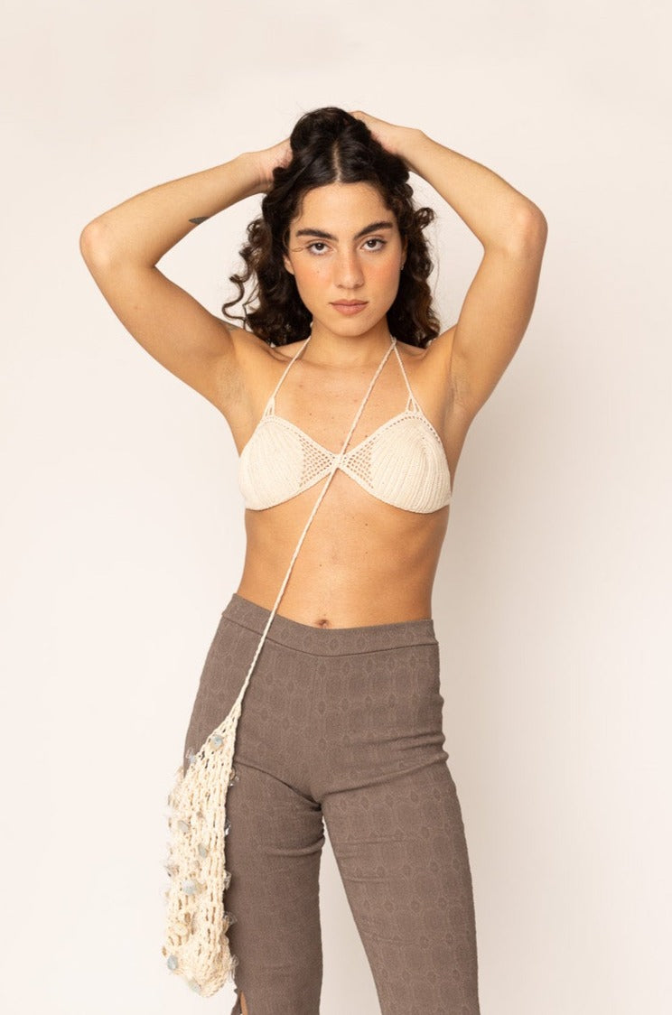 Crochet Triangle Bra Ecru