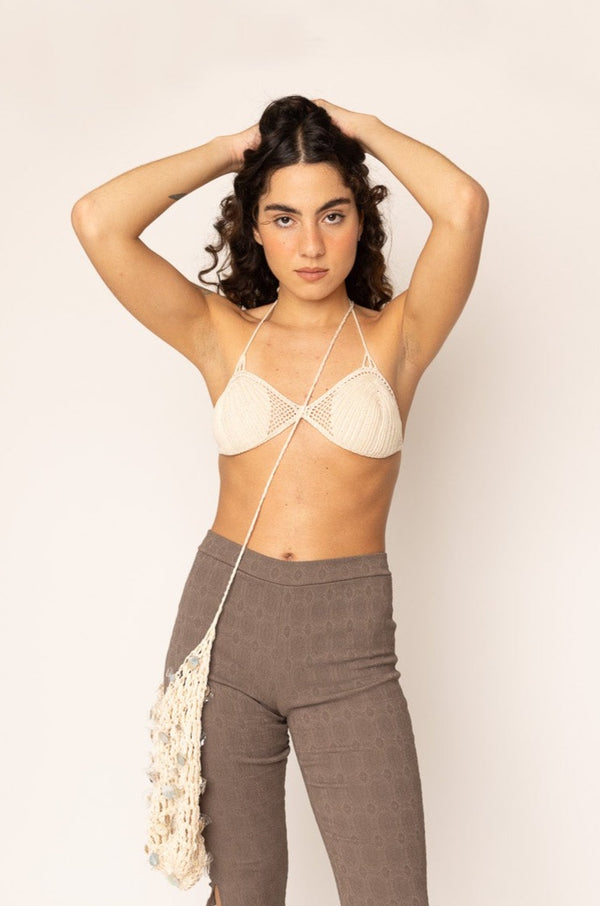 Crochet Triangle Bra Ecru
