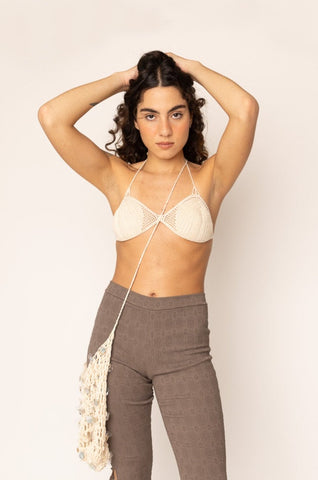 Crochet Triangle Bra Ecru