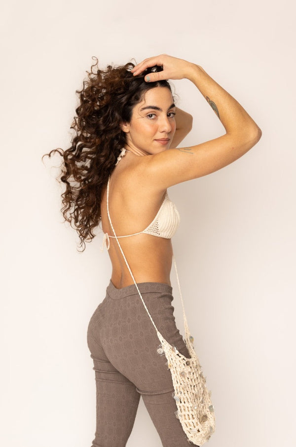 Crochet Triangle Bra Ecru