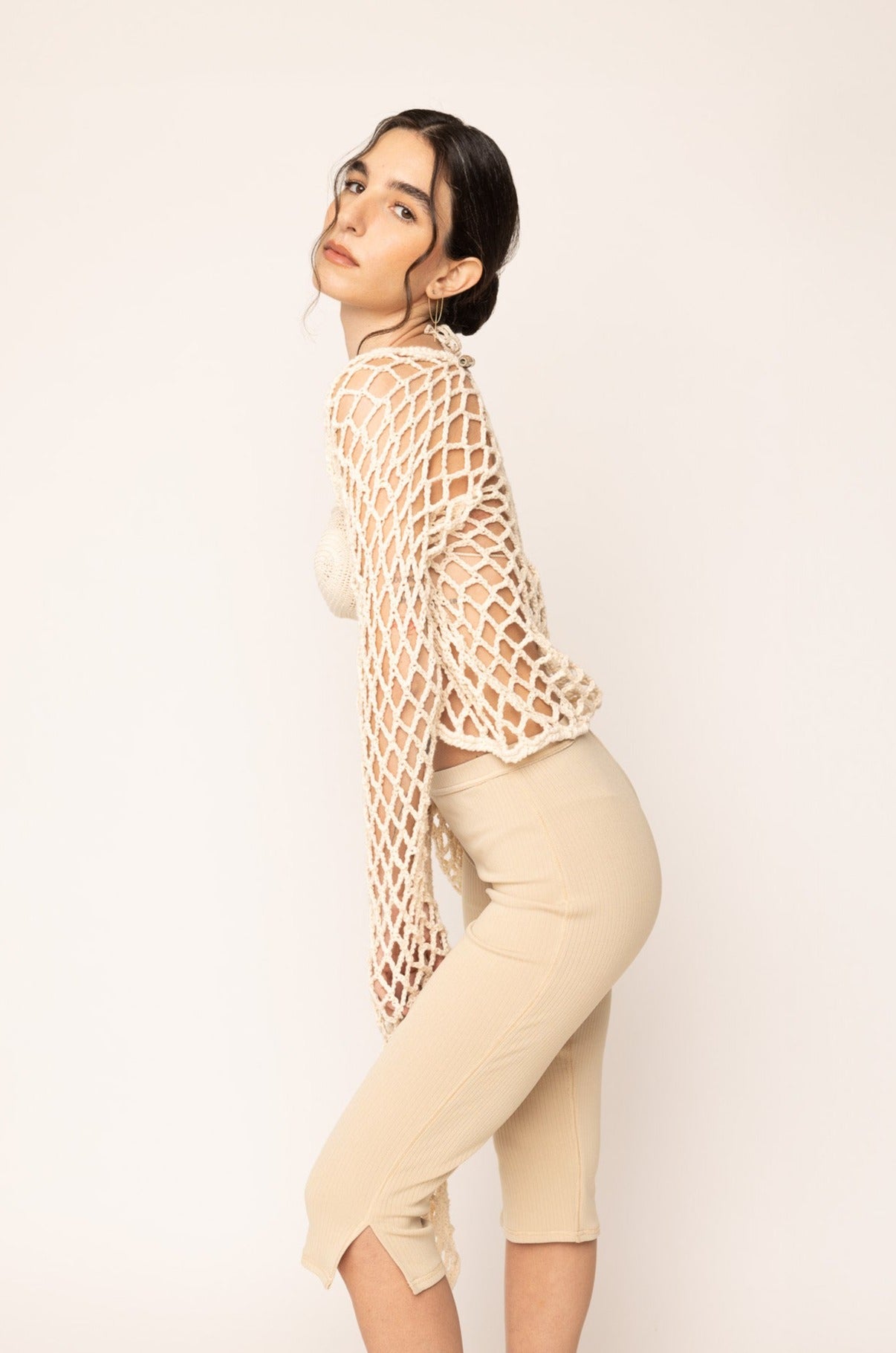 Fishnet Cardigan Ecru