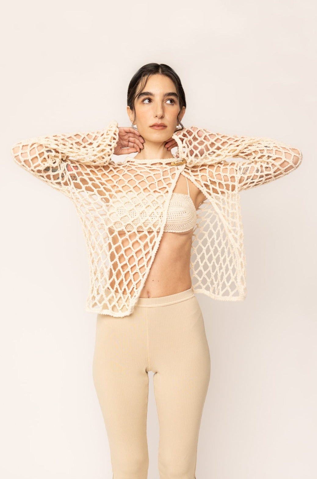 Fishnet Cardigan Ecru