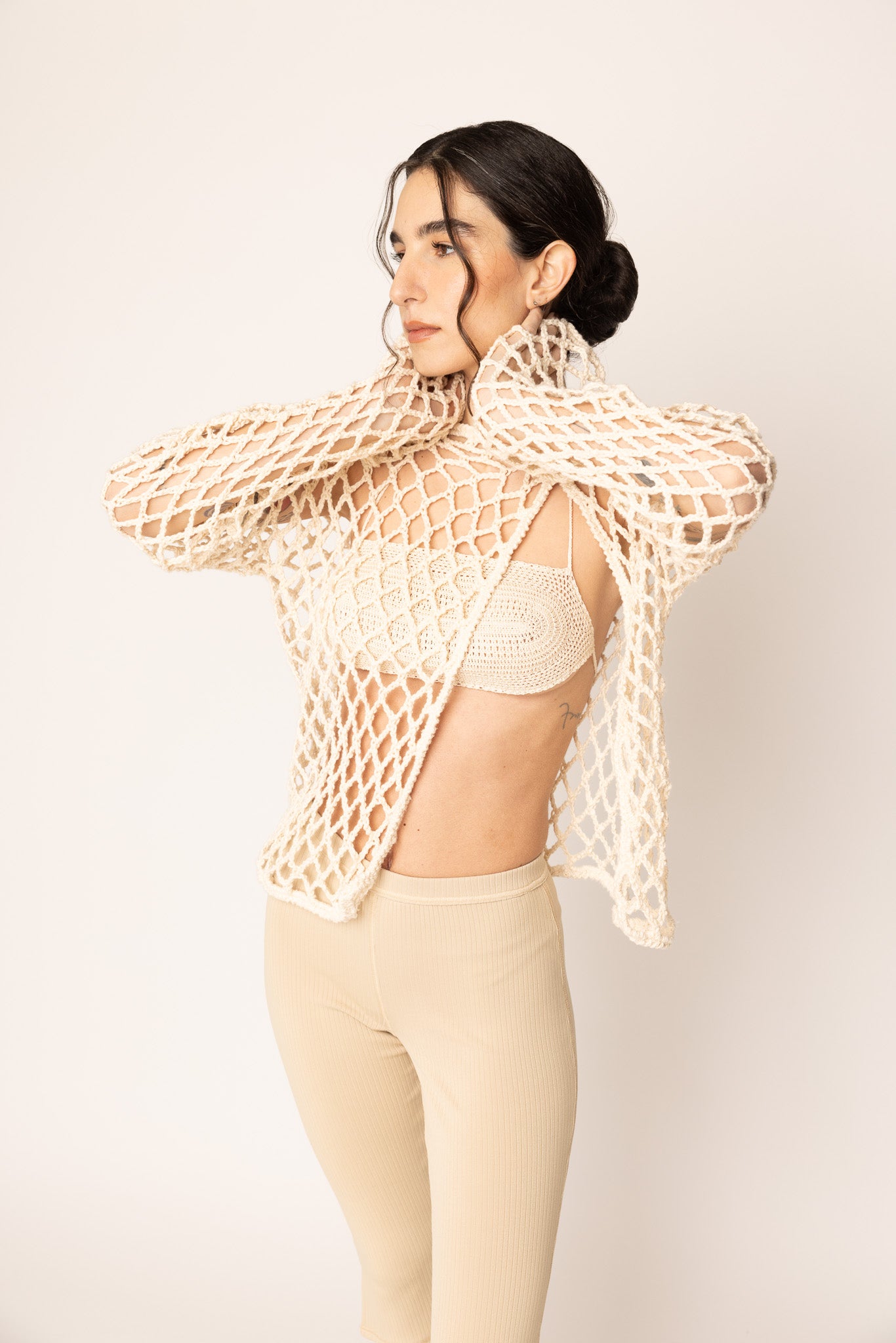 Fishnet Cardigan Ecru
