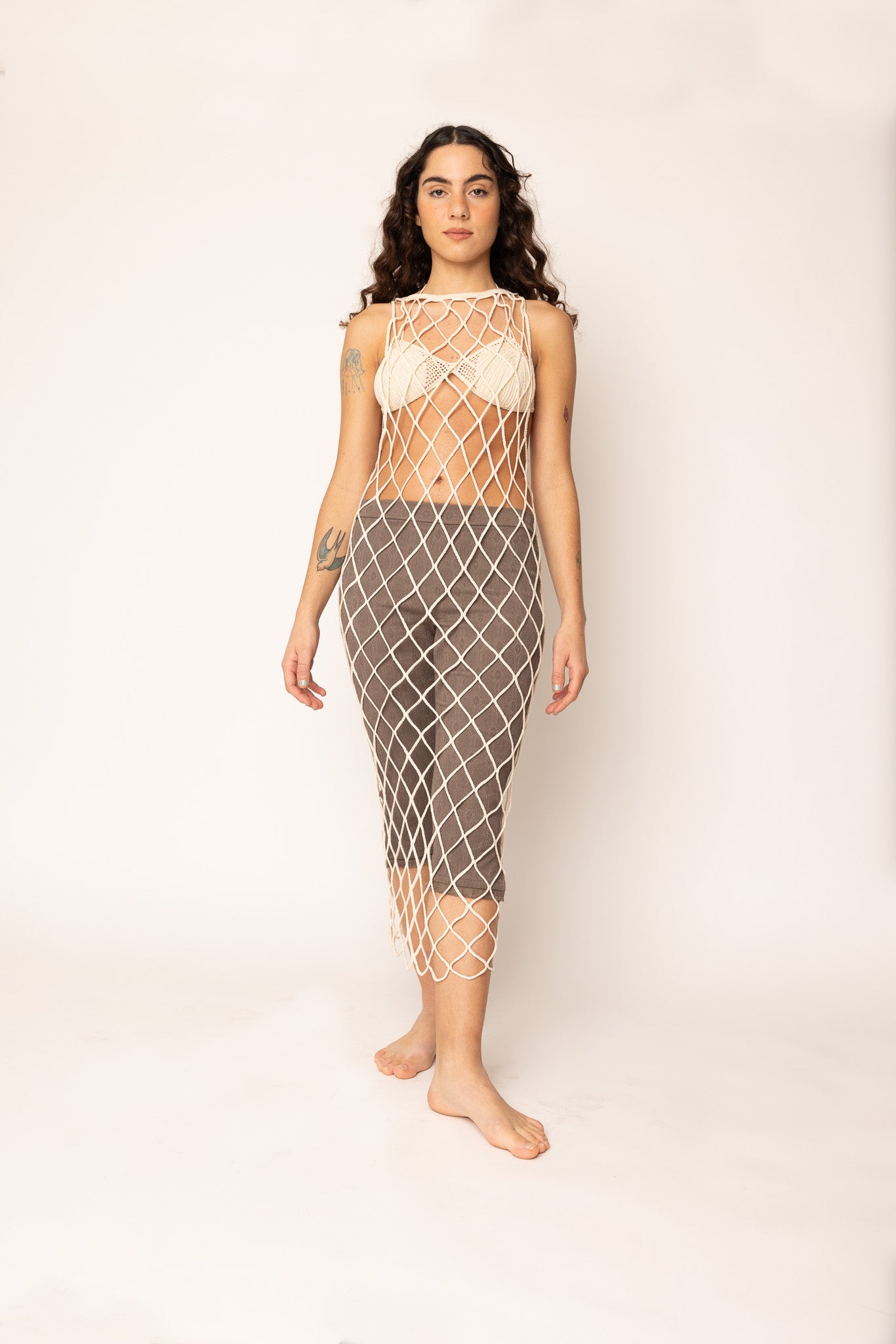 FISHNET DRESS ECRU