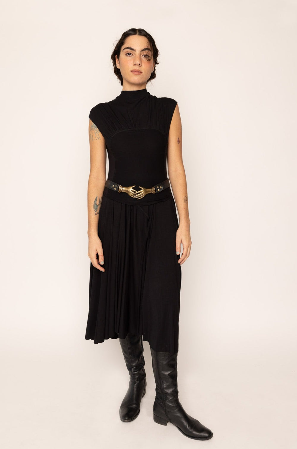 GATHERED JERSEY SKIRT BLACK