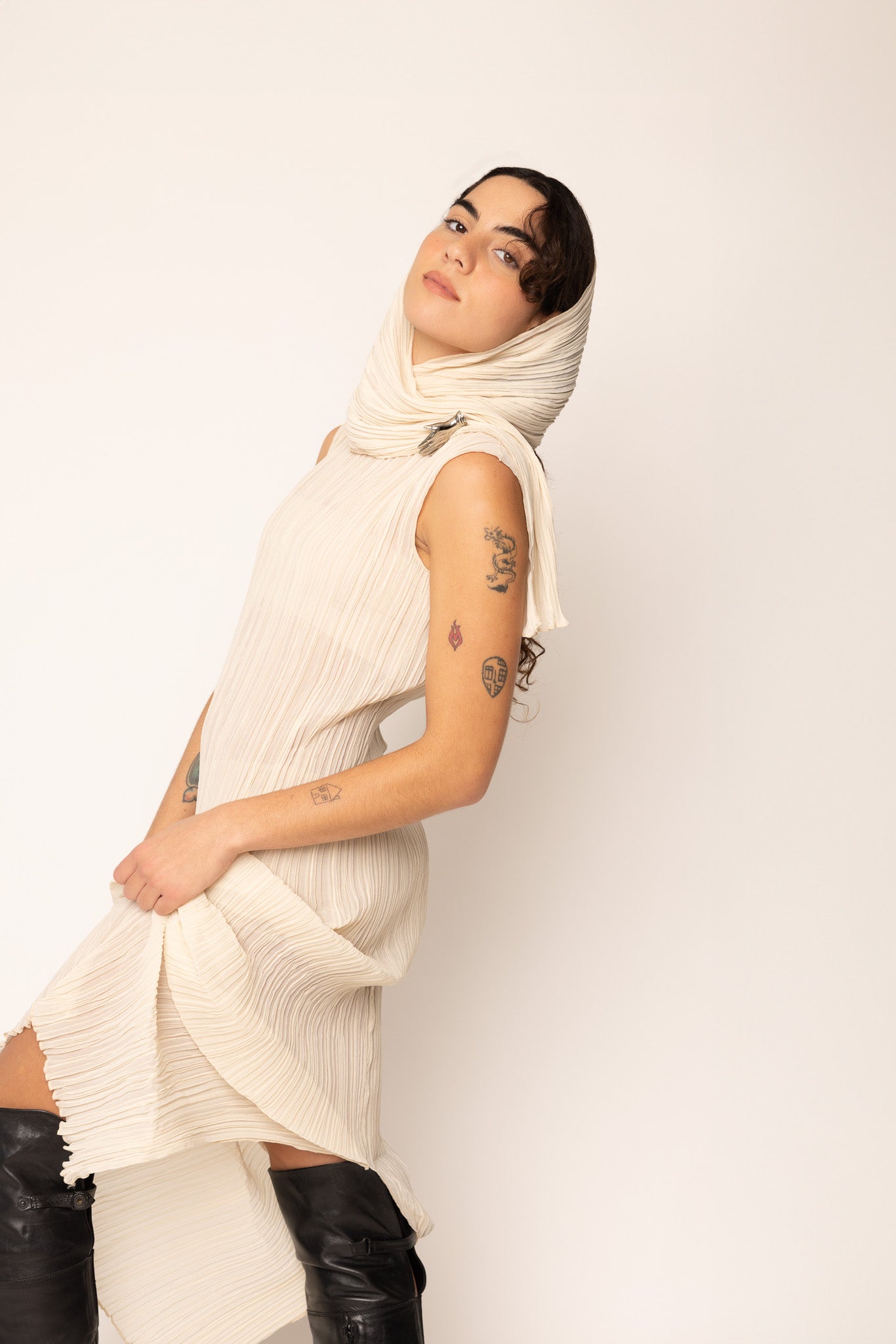 Pleated Dress Ecru