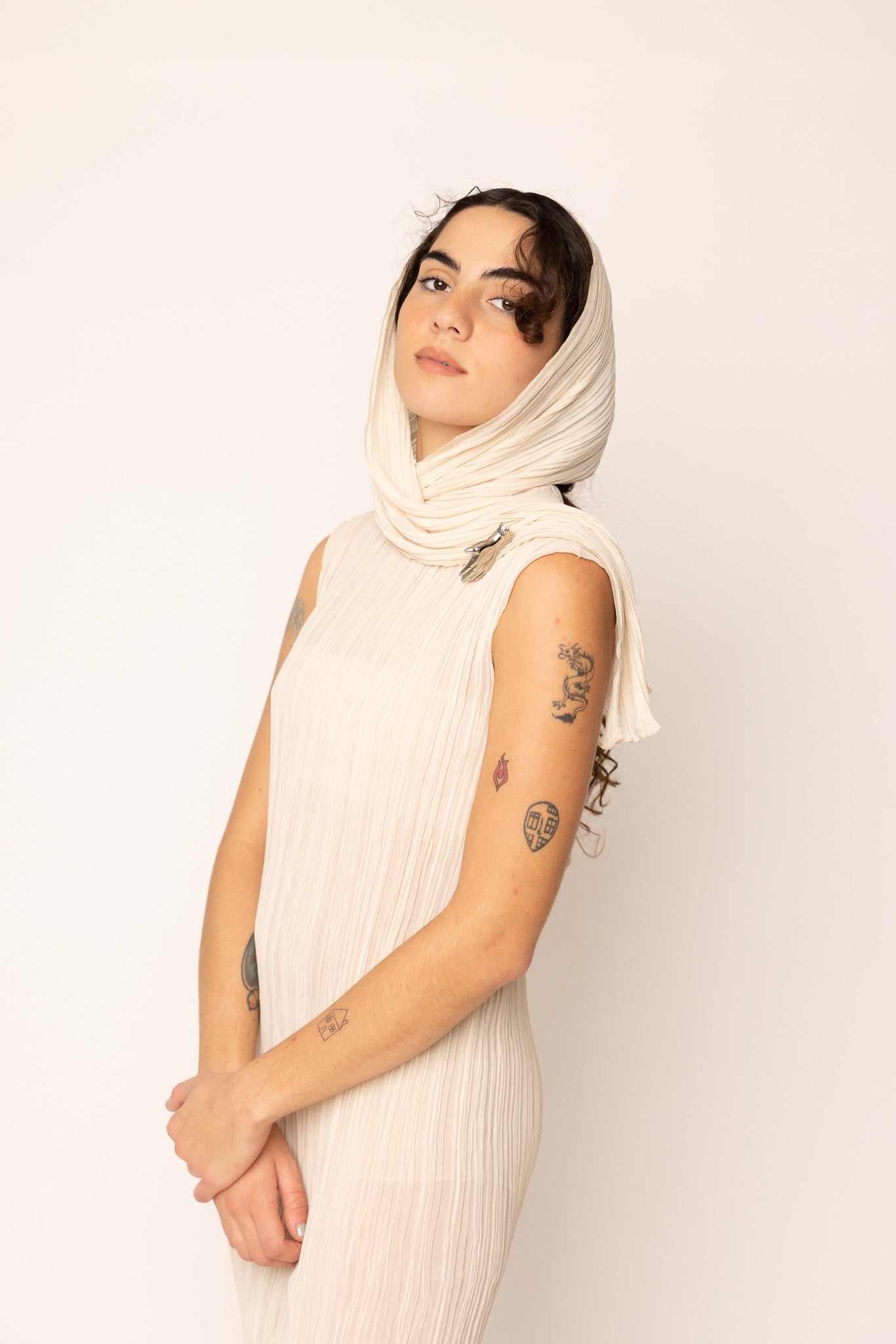Pleated Dress Ecru