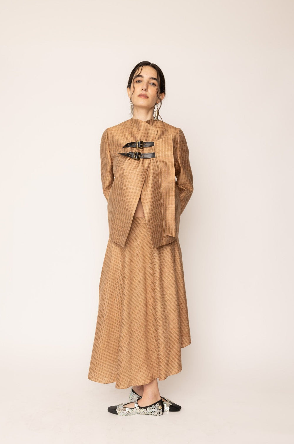 BELTED JACKET TAN AND GOLD