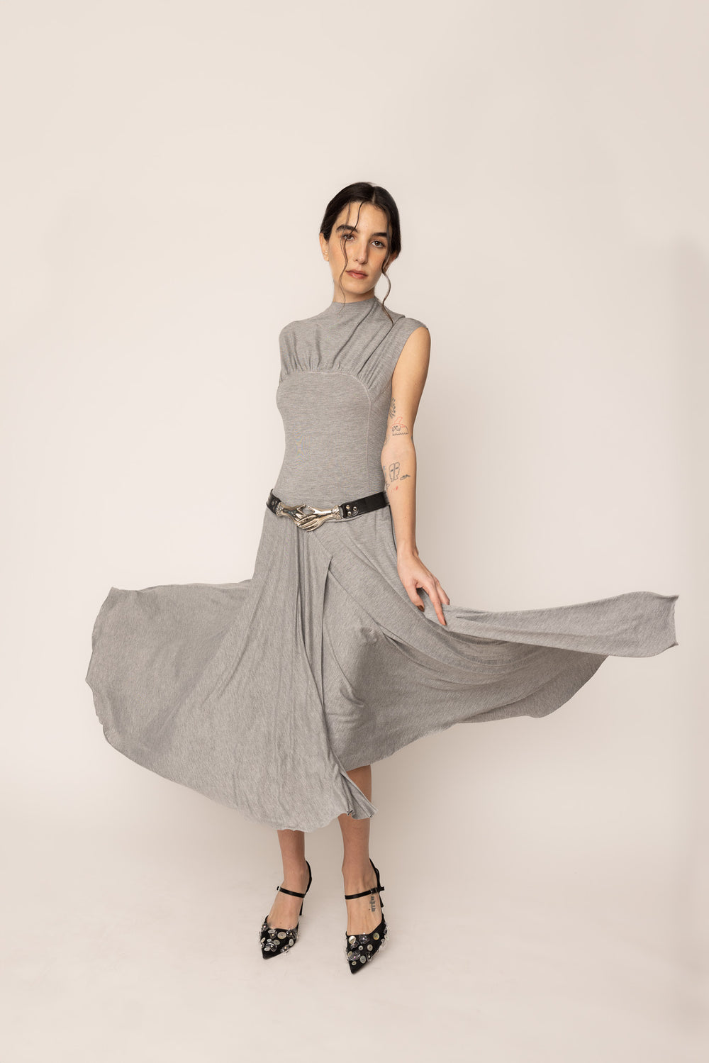GATHERED JERSEY SKIRT GREY